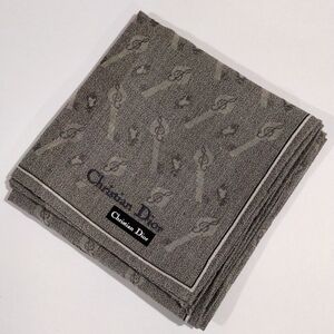 CHRISTIAN DIOR Women's 100% Cotton Grey Print Square Pocket Scarf - 19x19-inch